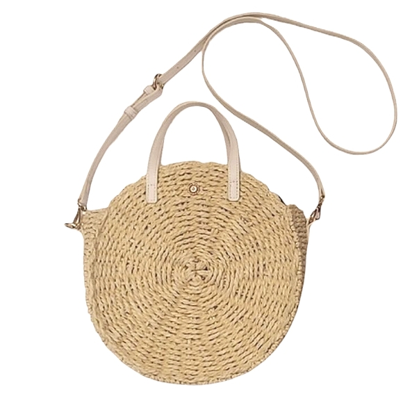LC Lauren Conrad Straw Circle Handbag Shoulder Canteen Handle Tote Cookie Bag - Picture 1 of 17